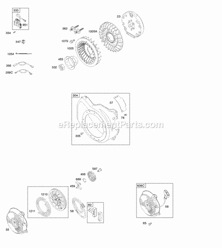 Blower HousingShrouds Flywheel Ignition Rewind Starter Diagram and Parts List for 12K332-0110-01  Briggs and Stratton Engine
